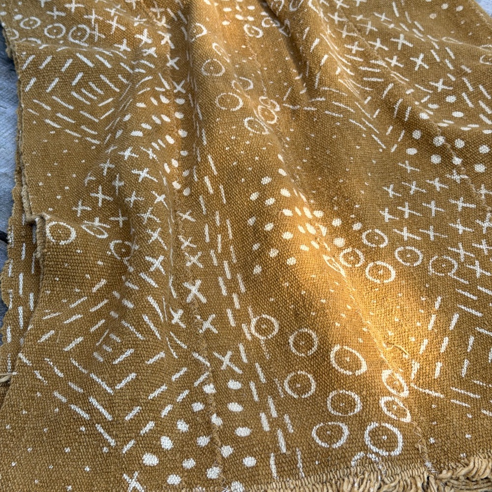 Vintage African Mudcloth Mustard Yellow Textile 58” L x 43” W Textile | No. 142